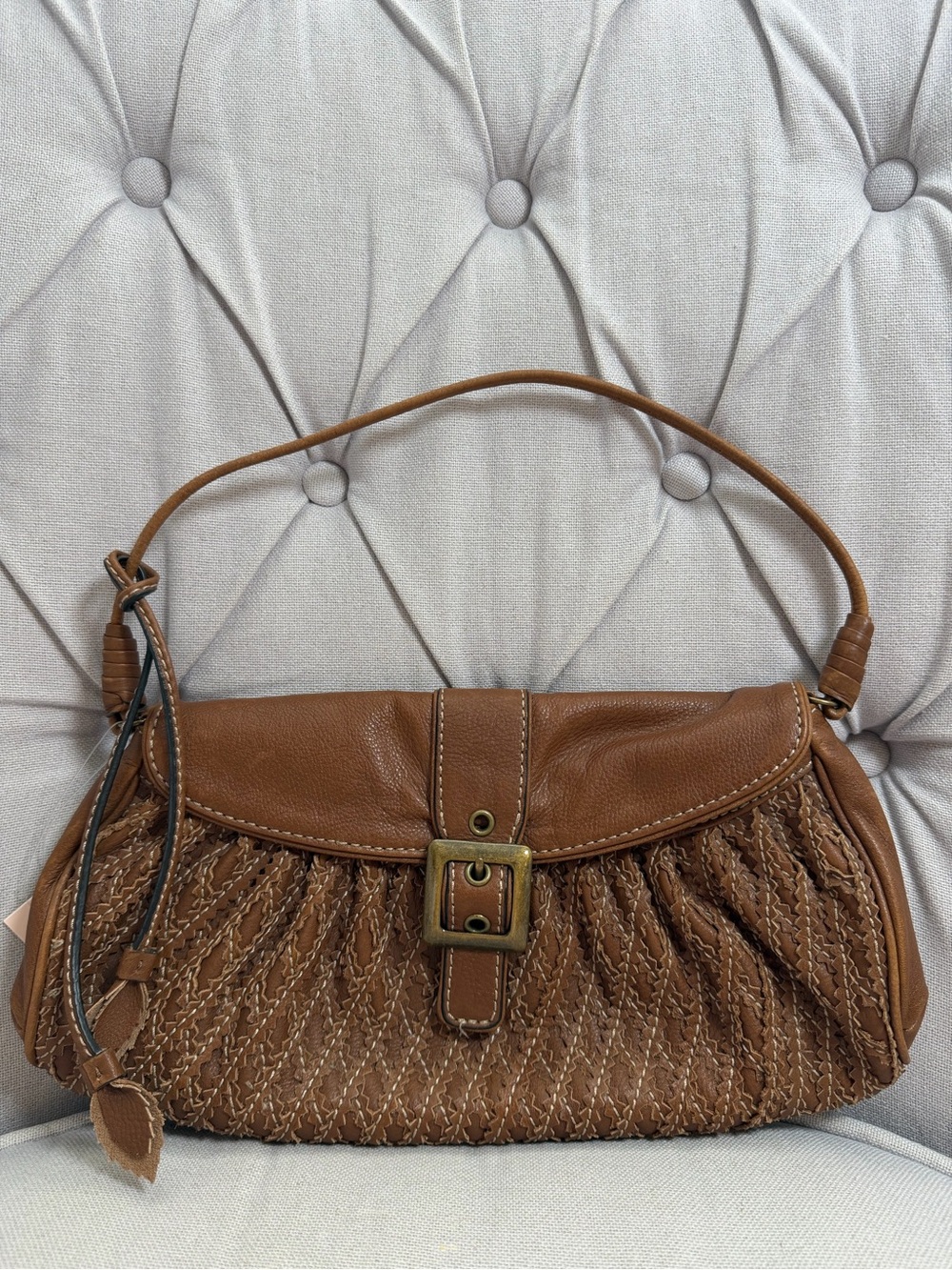 Gianni Bini Brown Leather Hobo Shoulder Bag Brass Hardware Purse
